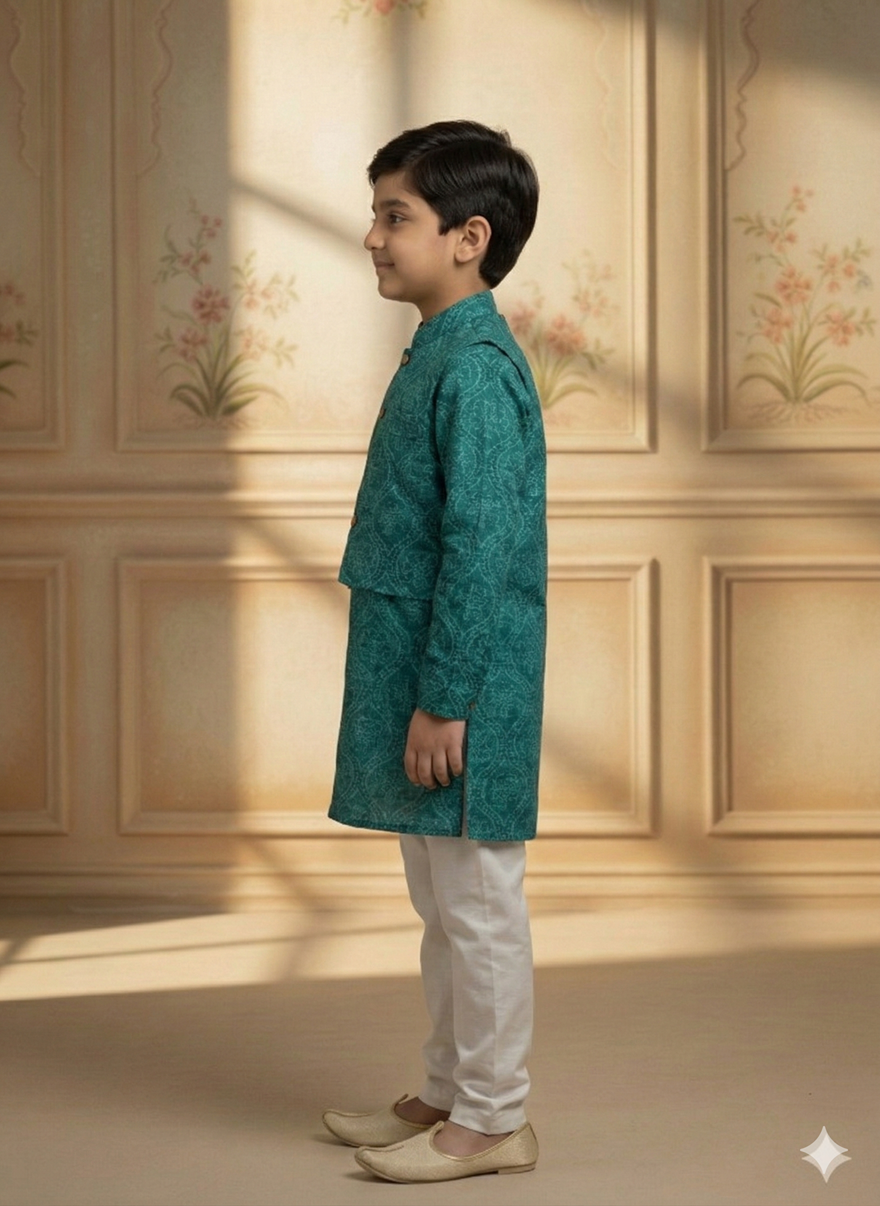 Baby Boy Cotton Kurta Payjama With Jacket Set