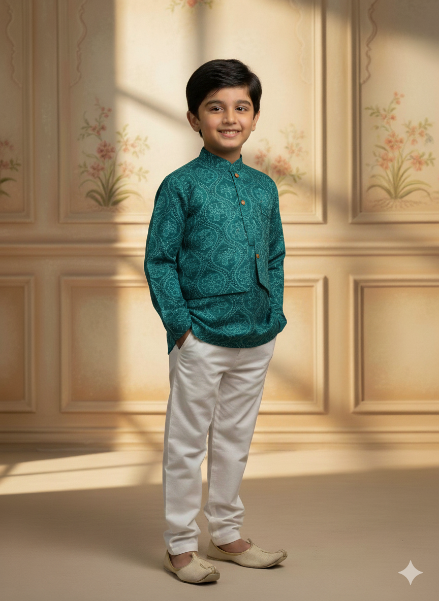 Baby Boy Cotton Kurta Payjama With Jacket Set