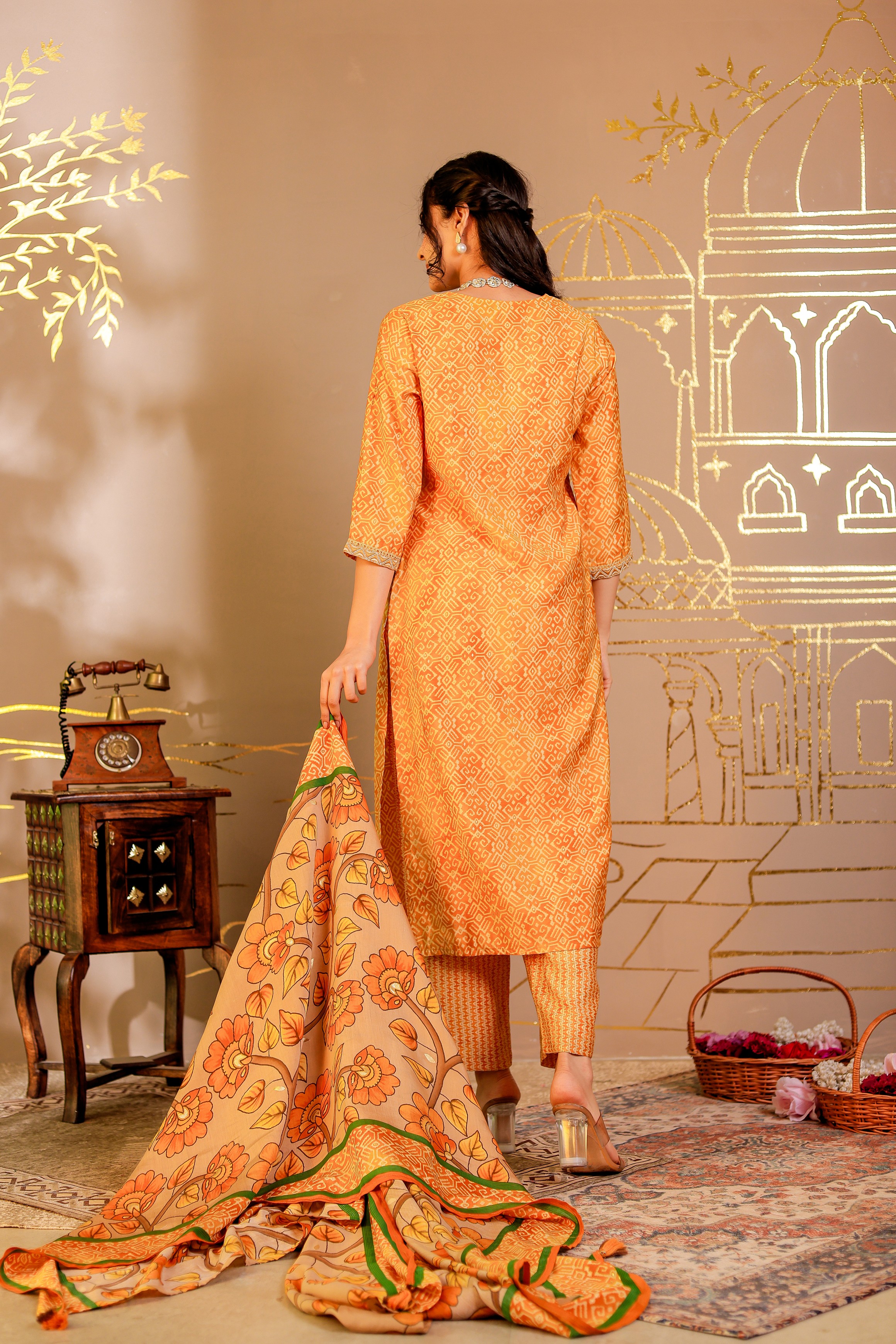 Modal Chanderi Straight Kurta With Trousers And Dupatta