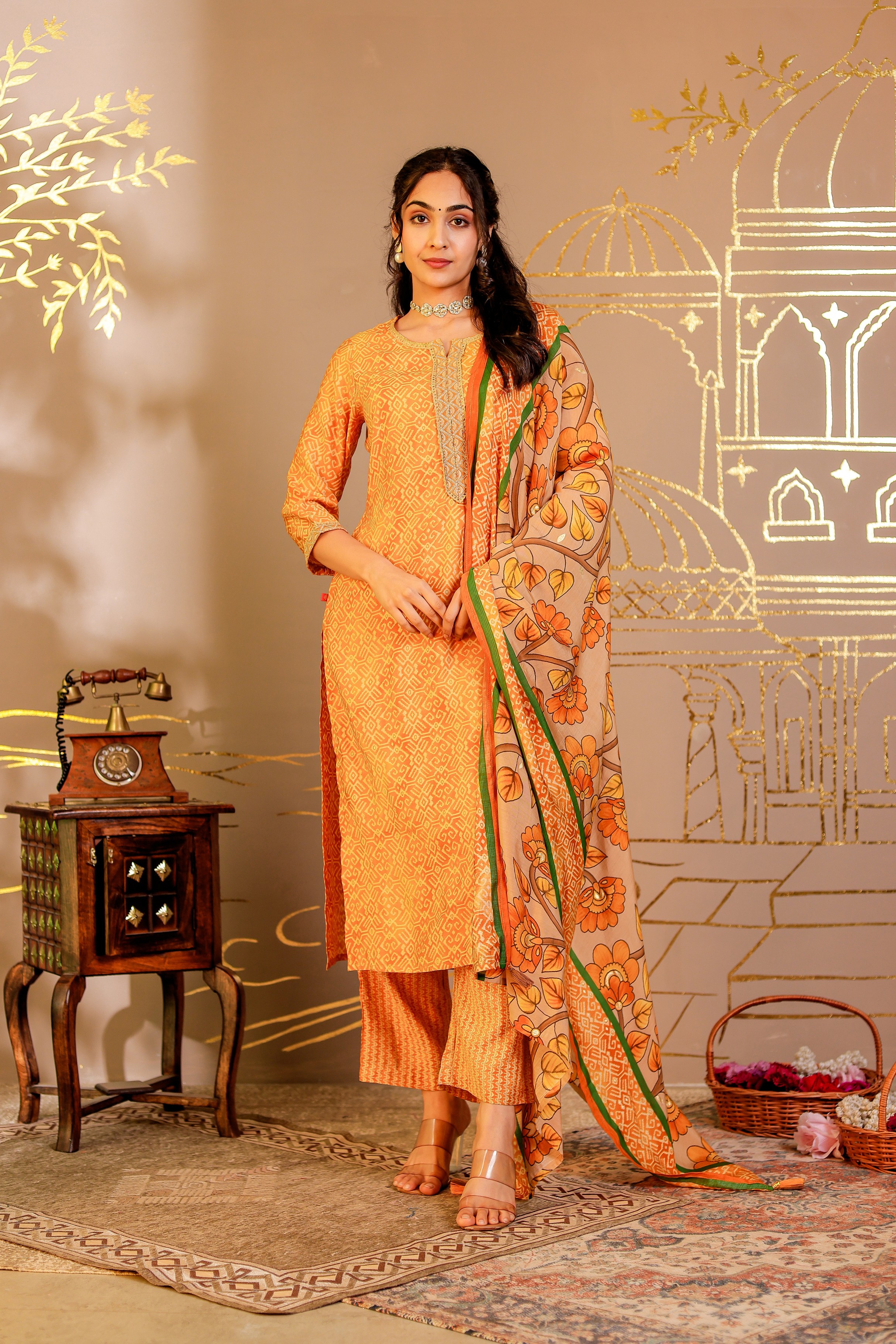 Modal Chanderi Straight Kurta With Trousers And Dupatta