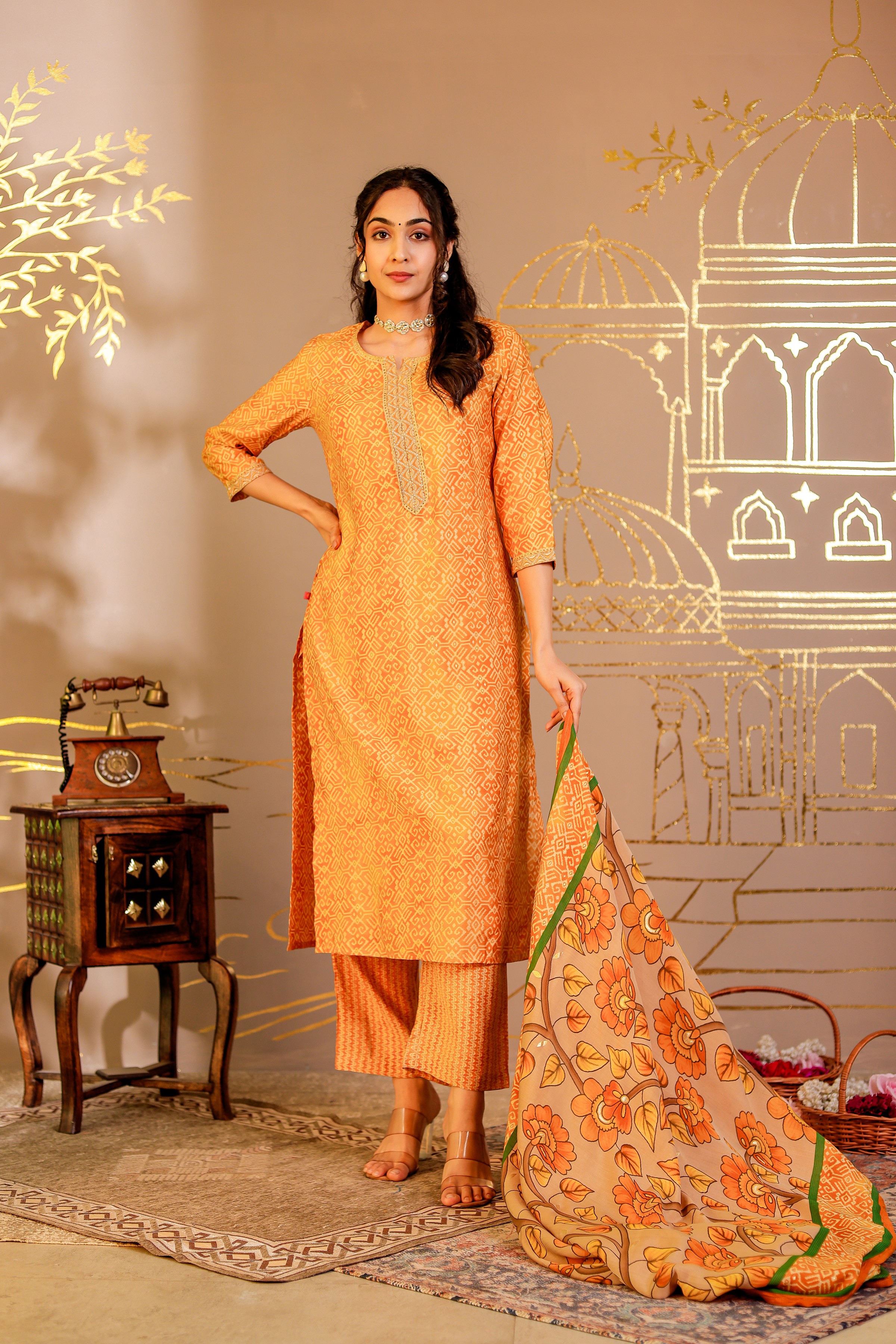 Modal Chanderi Straight Kurta With Trousers And Dupatta