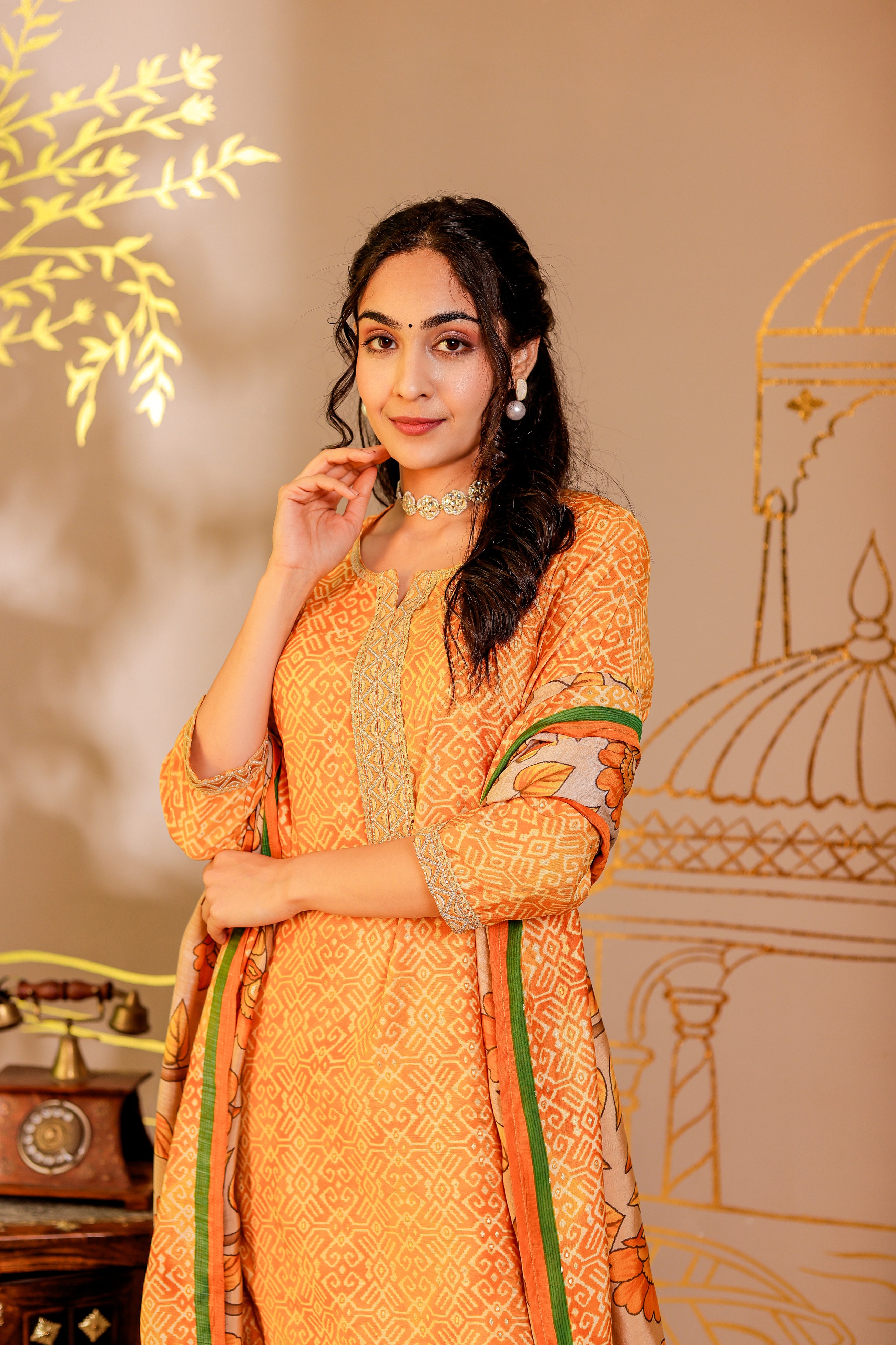 Modal Chanderi Straight Kurta With Trousers And Dupatta