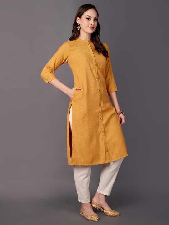 Geometric Woven Design Mandarin Collar Cotton Straight Kurta
