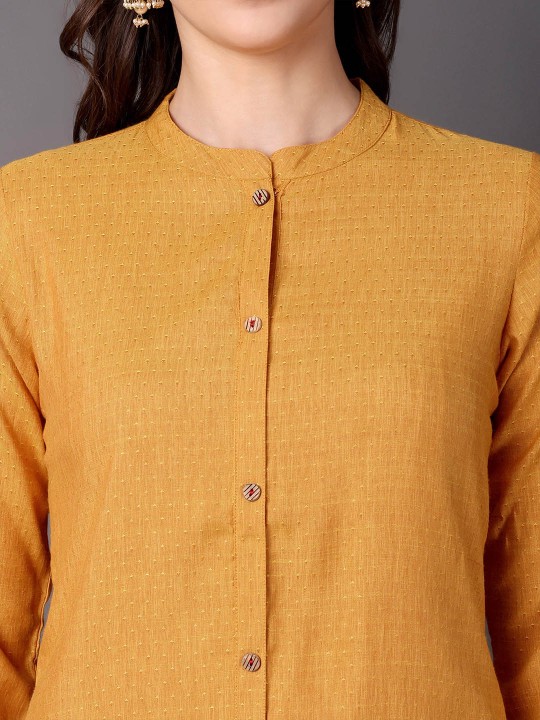Geometric Woven Design Mandarin Collar Cotton Straight Kurta