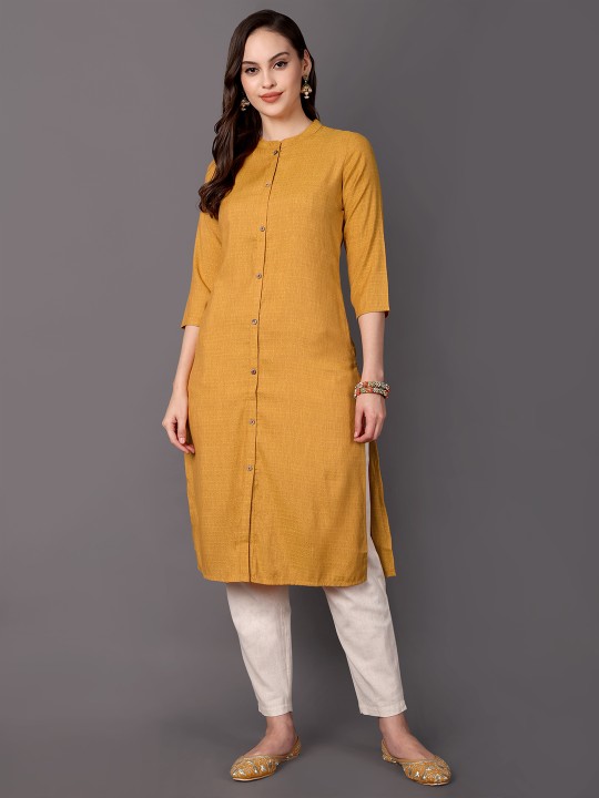 Geometric Woven Design Mandarin Collar Cotton Straight Kurta