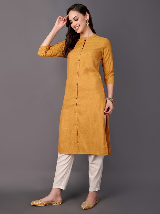 Geometric Woven Design Mandarin Collar Cotton Straight Kurta