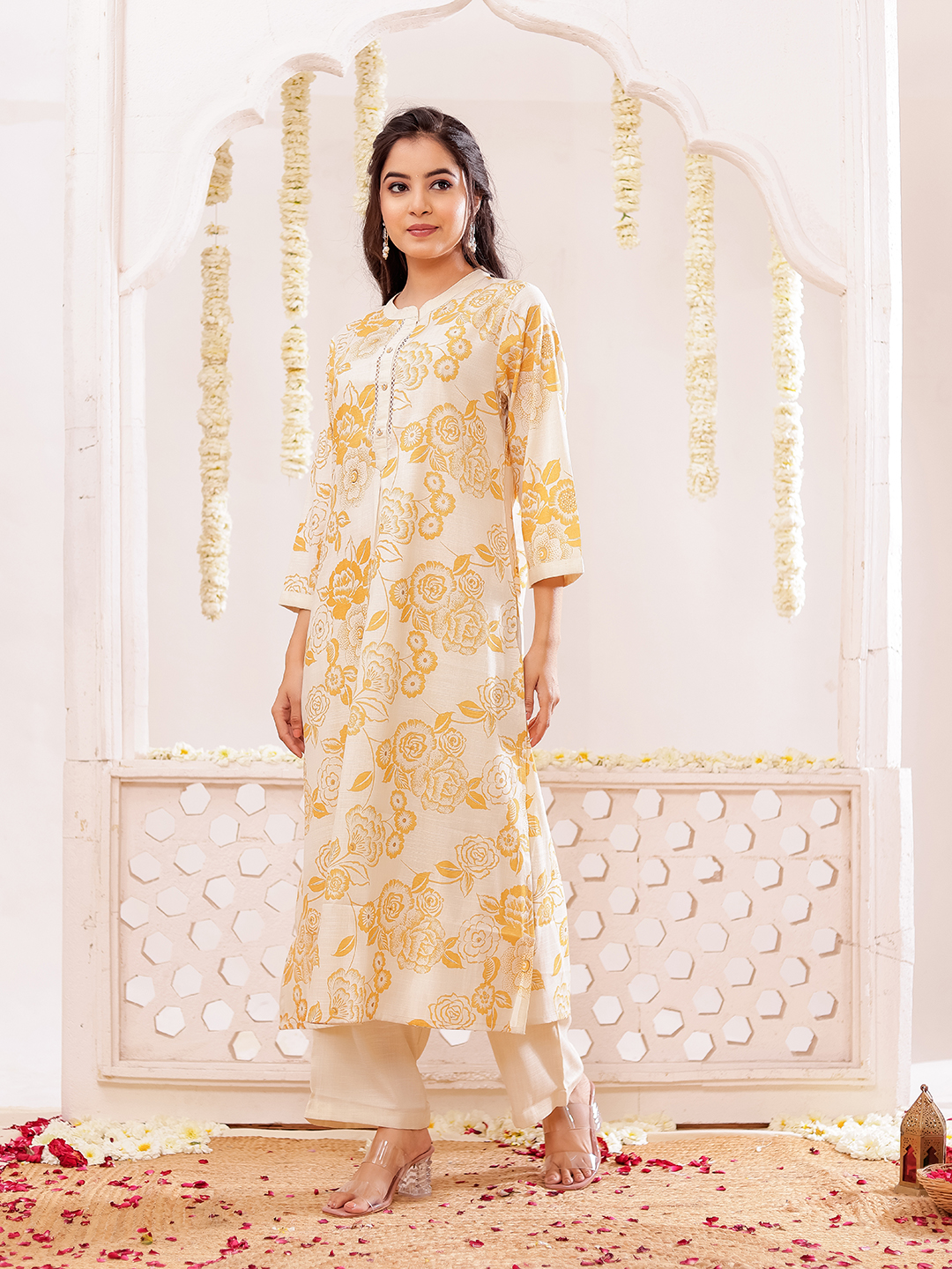 Cotton Slub Printed Kurta Pant Set