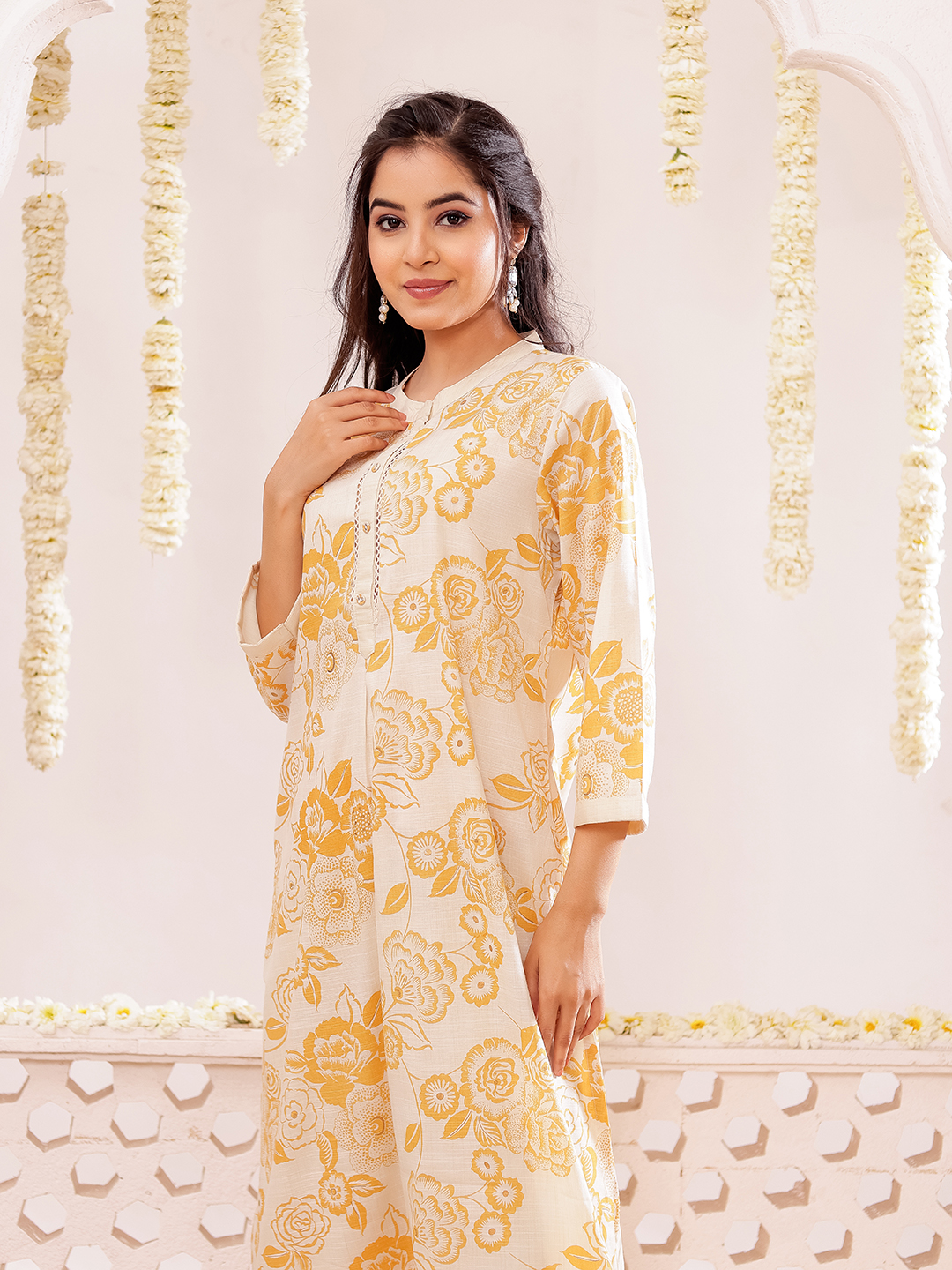 Cotton Slub Printed Kurta Pant Set Hover