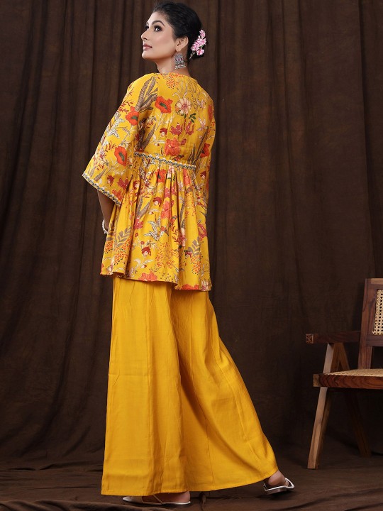 Printed V-Neck Pure Cotton Top With Palazzos
