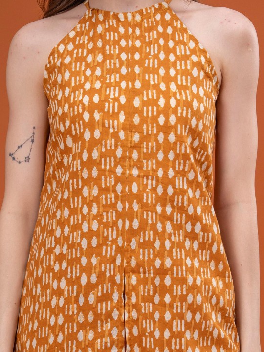 Cotton Printed Halter Neck Sleeveless Tunic With Palazzos Co-Ords
