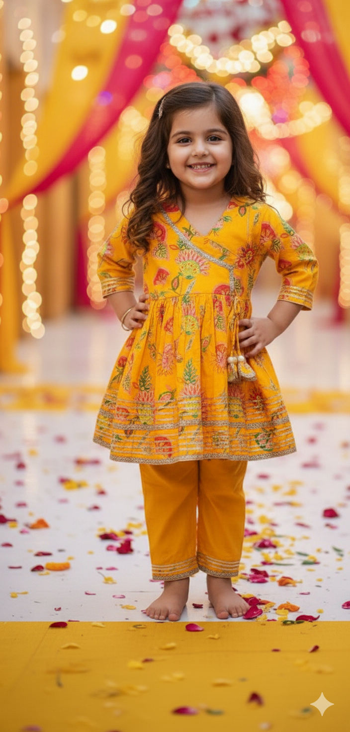 Girls Floral Printed Regular Kurta with Trouser