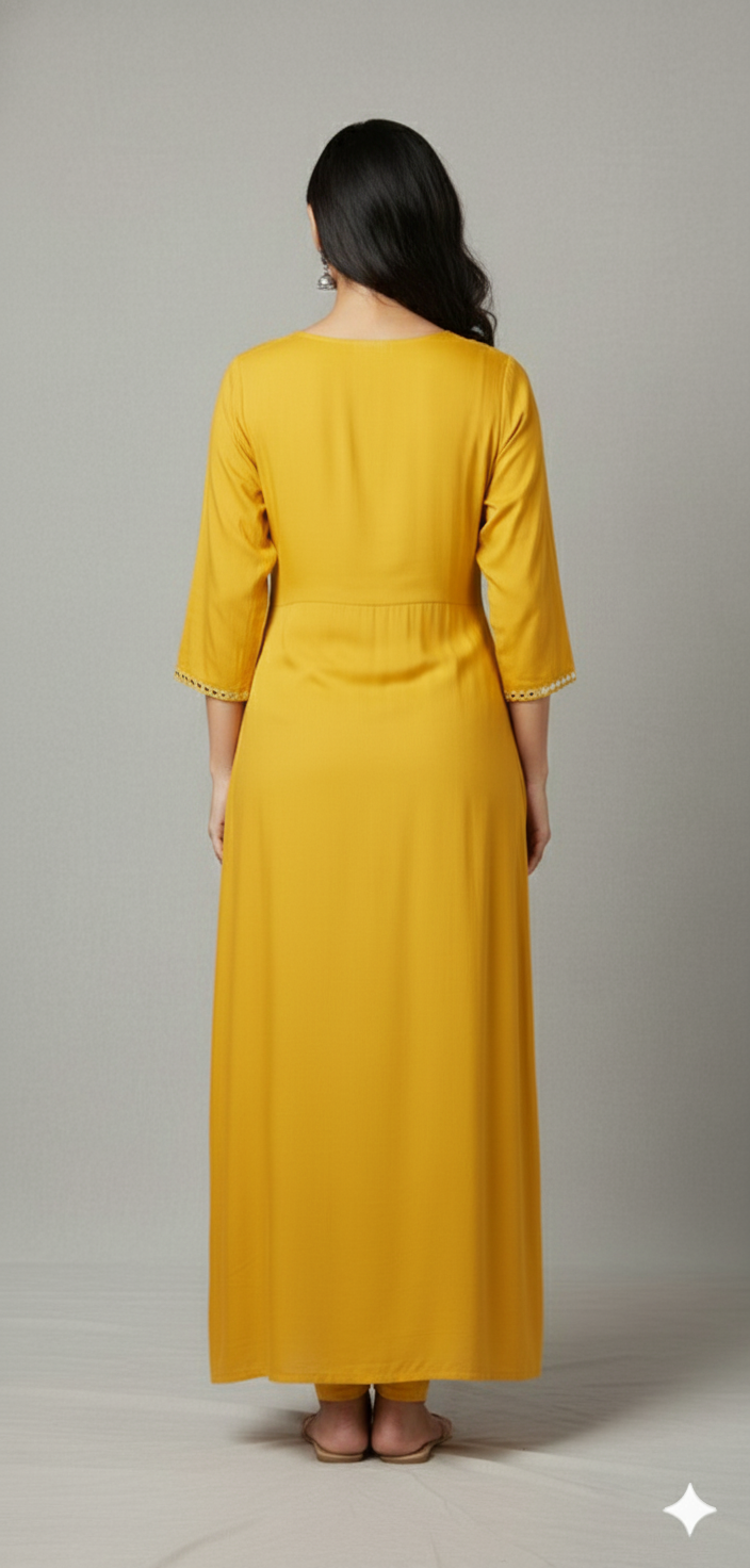 Women's Crepe Embroidered Fit & Flared Maxi Ethnic Dress