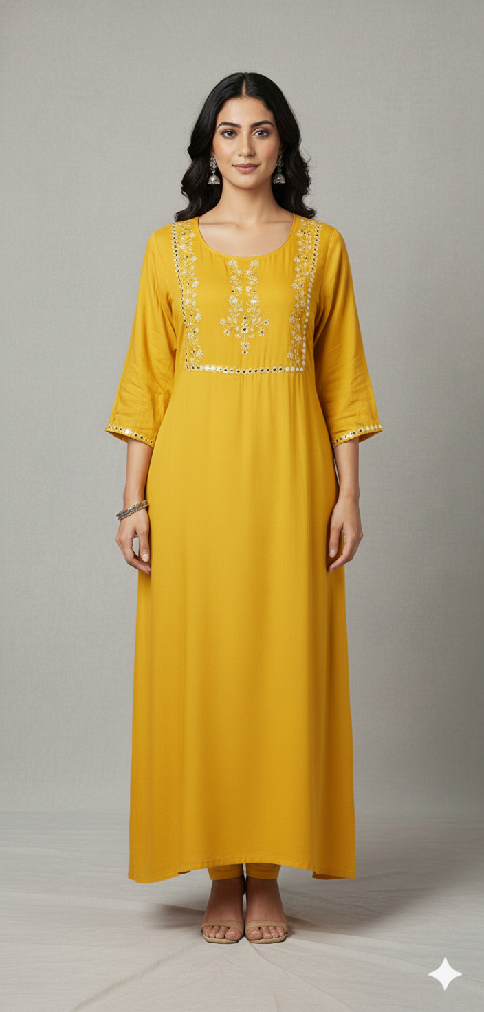 Women's Crepe Embroidered Fit & Flared Maxi Ethnic Dress