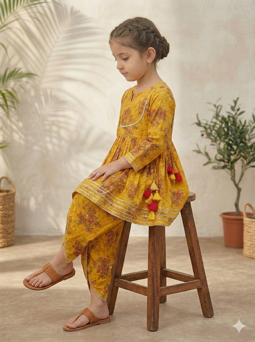 Girls Floral Printed Regular Kurta with Trouser