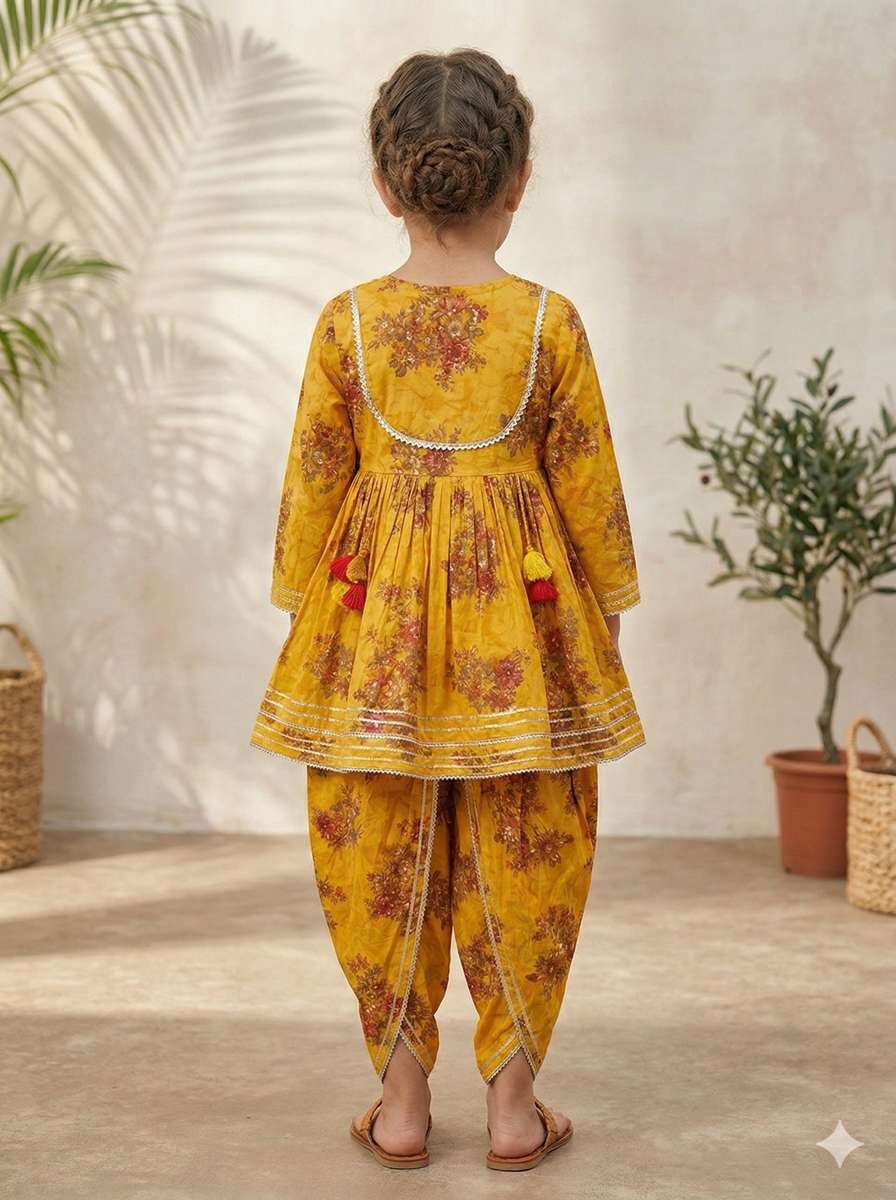 Girls Floral Printed Regular Kurta with Trouser Hover