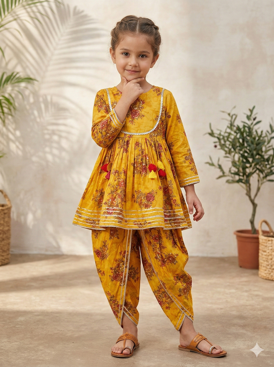 Girls Floral Printed Regular Kurta with Trouser