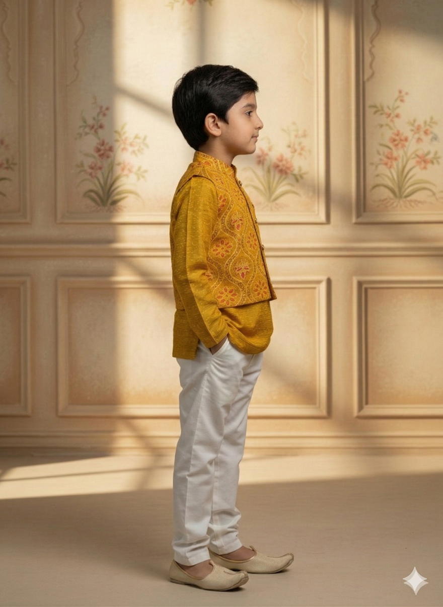Baby Boy Cotton Kurta Payjama With Jacket Set