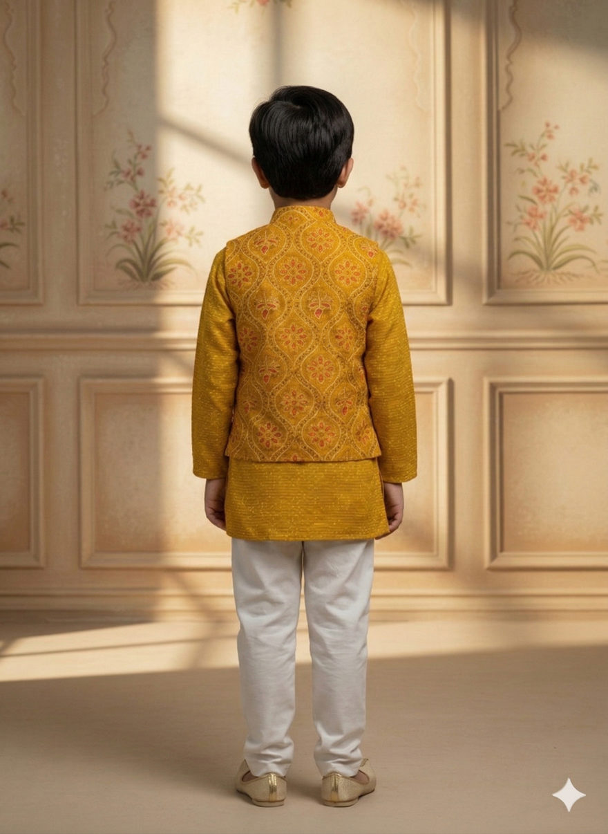 Baby Boy Cotton Kurta Payjama With Jacket Set Hover