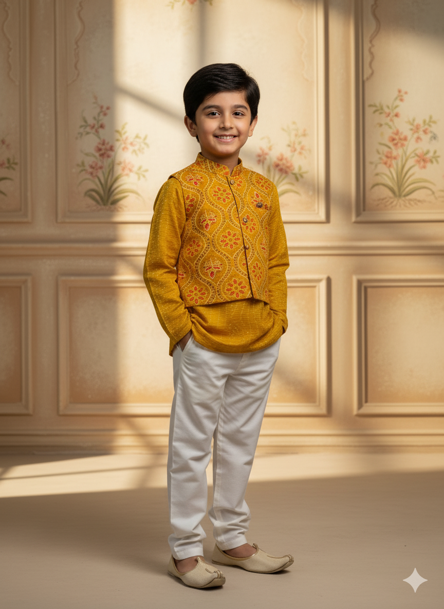 Baby Boy Cotton Kurta Payjama With Jacket Set