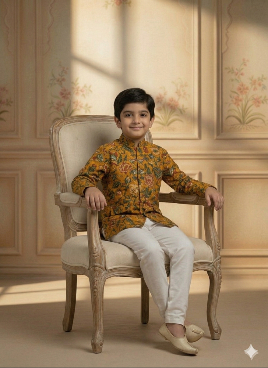 Baby Boy Cotton Kurta Payjama With Jacket Set