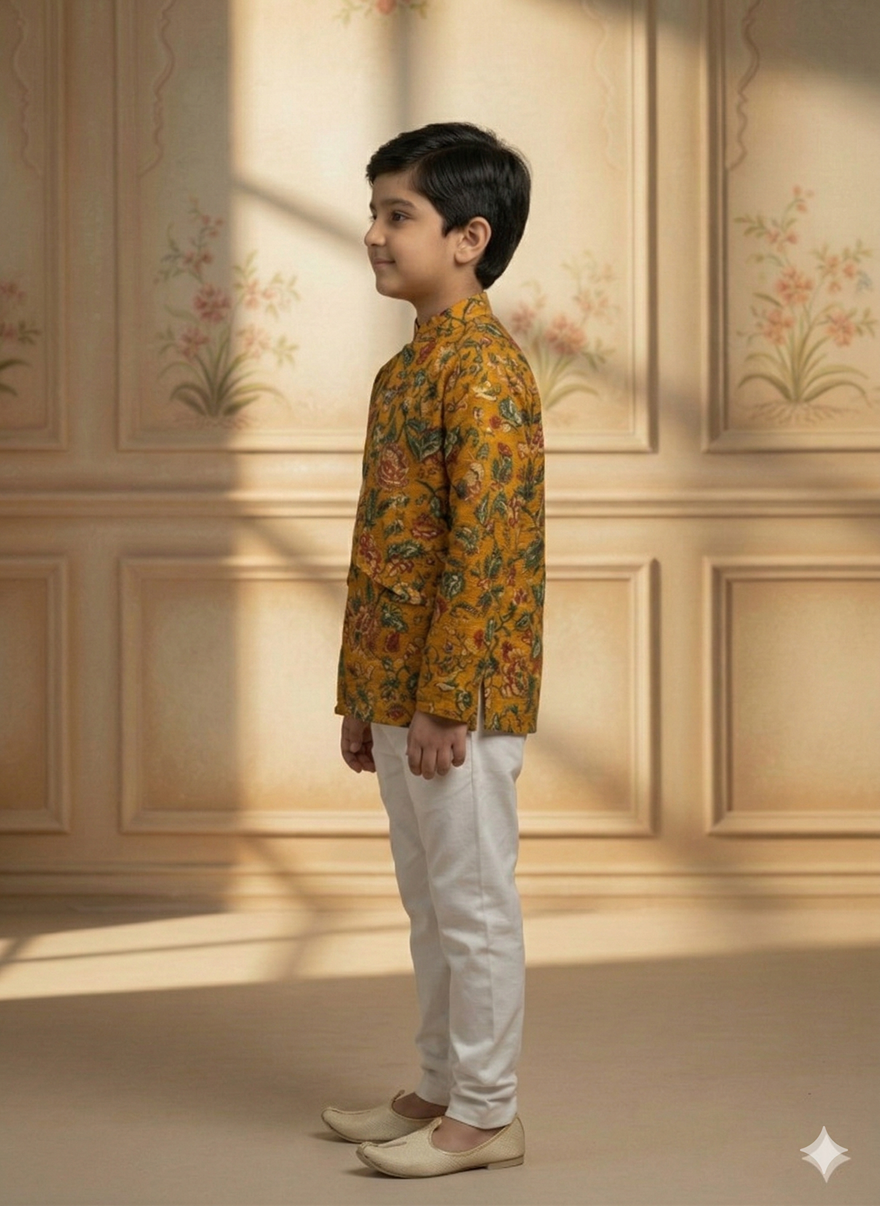 Baby Boy Cotton Kurta Payjama With Jacket Set