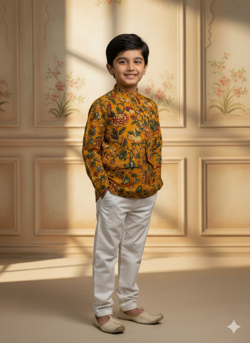Baby Boy Cotton Kurta Payjama With Jacket Set