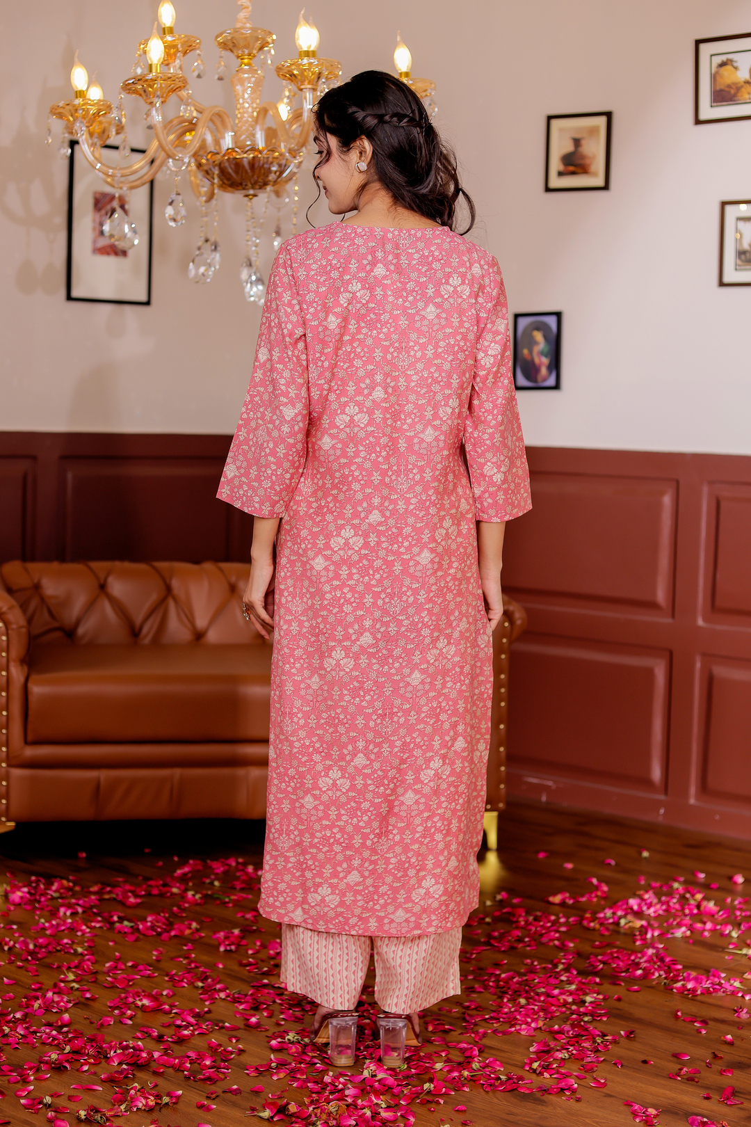 Modal Chanderi Mirror Work Straight Kurta,Trouser With Dupatta