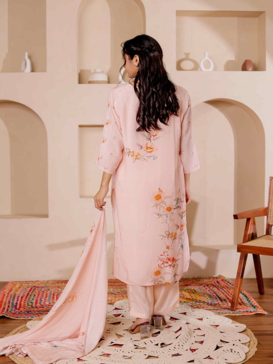 Cotton Floral Printed Adda Work Straight Kurta ,TrouserWith Dupatta Hover