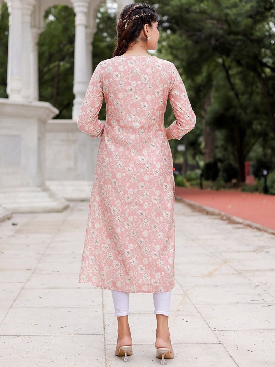 Floral Printed Mirror Work Muslin Straight Kurta Hover