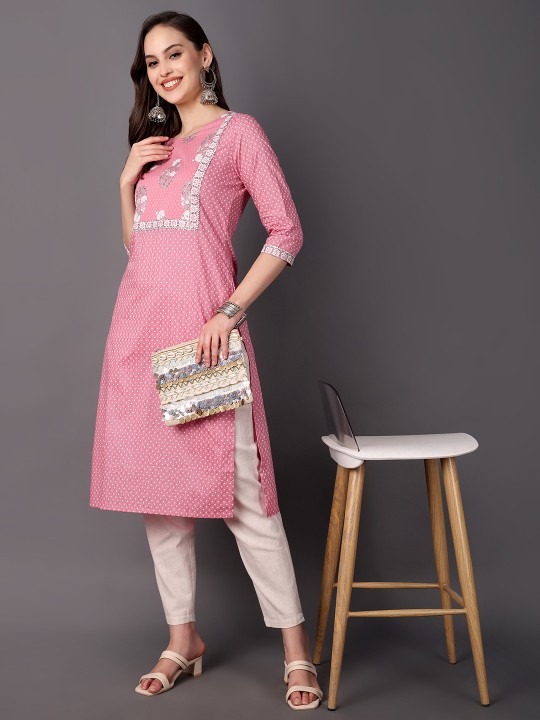 Cotton Floral Yoke Design Flared Sleeves Kurta
