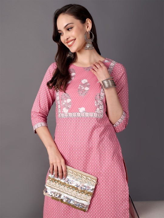 Cotton Floral Yoke Design Flared Sleeves Kurta