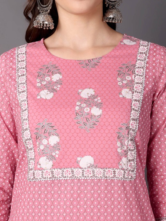 Cotton Floral Yoke Design Flared Sleeves Kurta