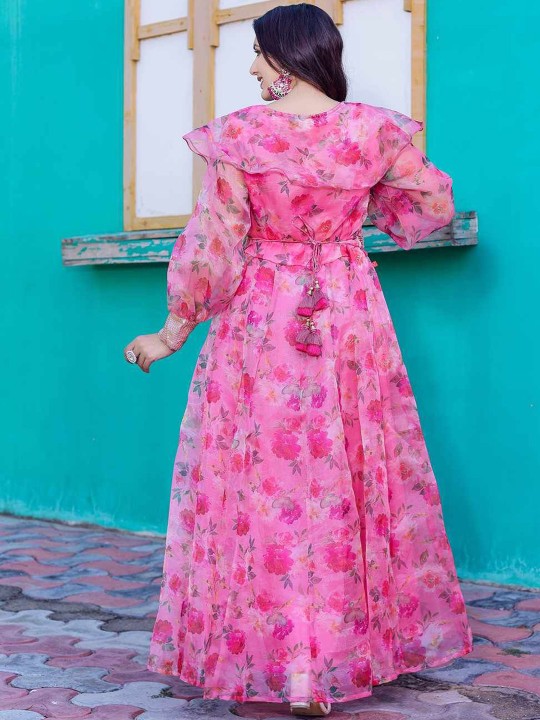 Orgenza Printed Maxi Gown With Embellished Belt