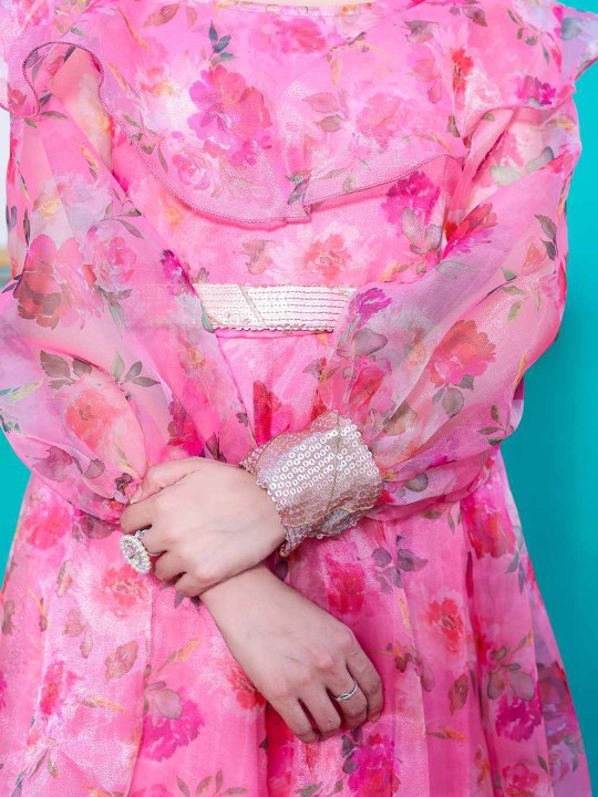 Orgenza Printed Maxi Gown With Embellished Belt