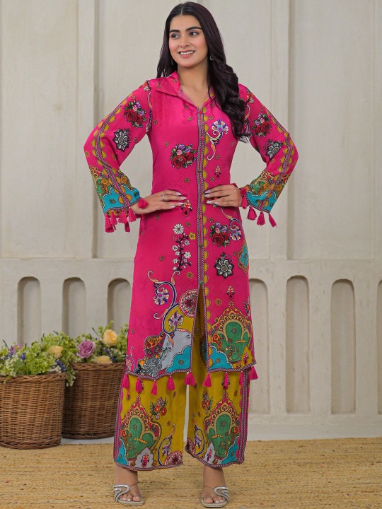 Women Printed Crepe Kurta With Palazzo Co-Ords Set