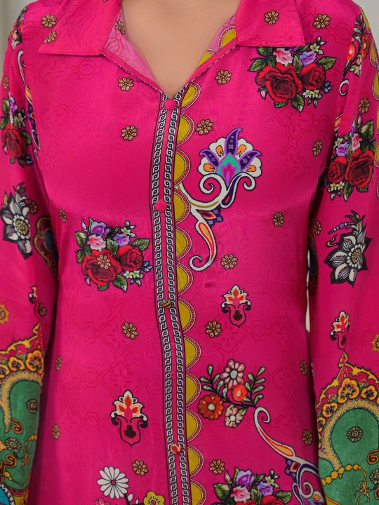 Women Printed Crepe Kurta With Palazzo Co-Ords Set