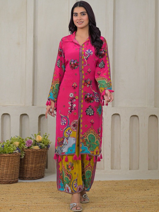 Women Printed Crepe Kurta With Palazzo Co-Ords Set