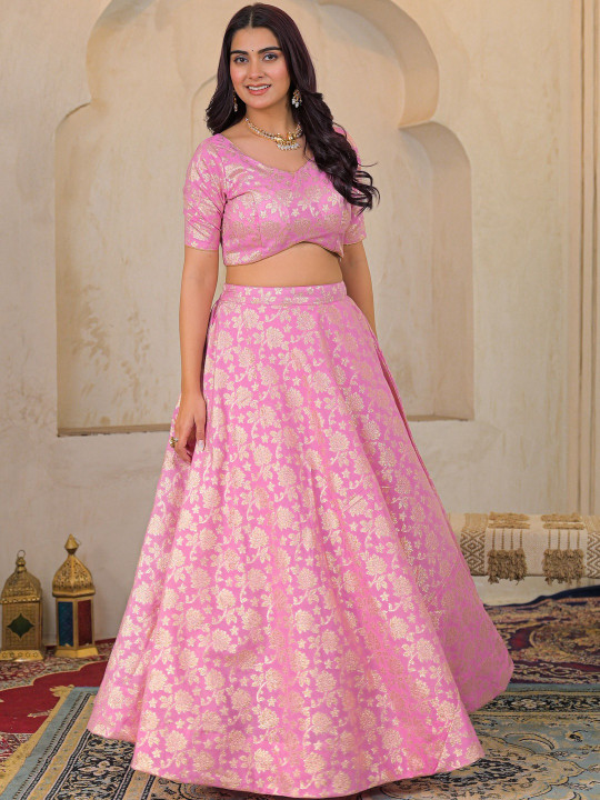 Women Jacquard Fabric Printed Ready to Wear Lehenga & Blouse With Dupatta Set