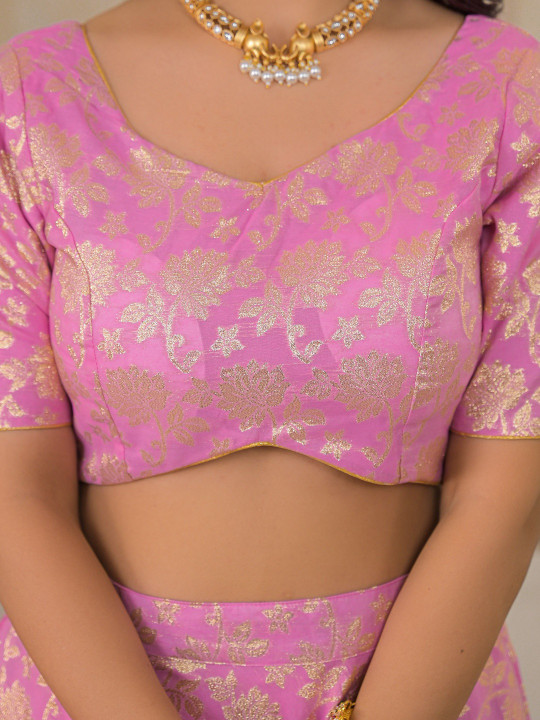 Women Jacquard Fabric Printed Ready to Wear Lehenga & Blouse With Dupatta Set