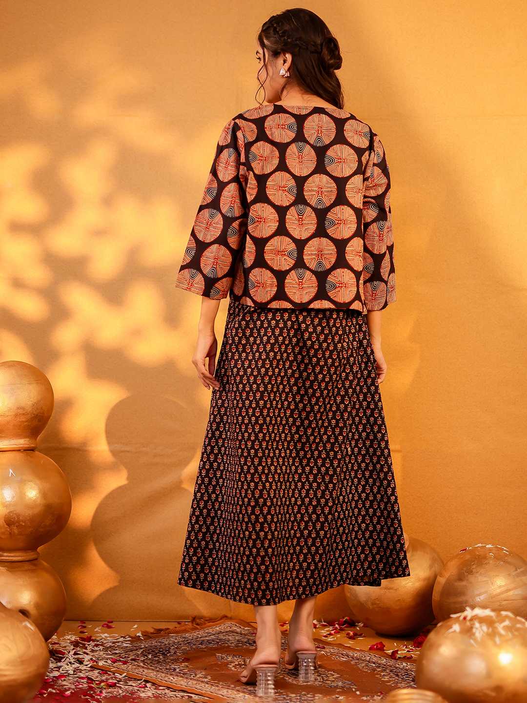 Cotton Printed Dress With Jacket