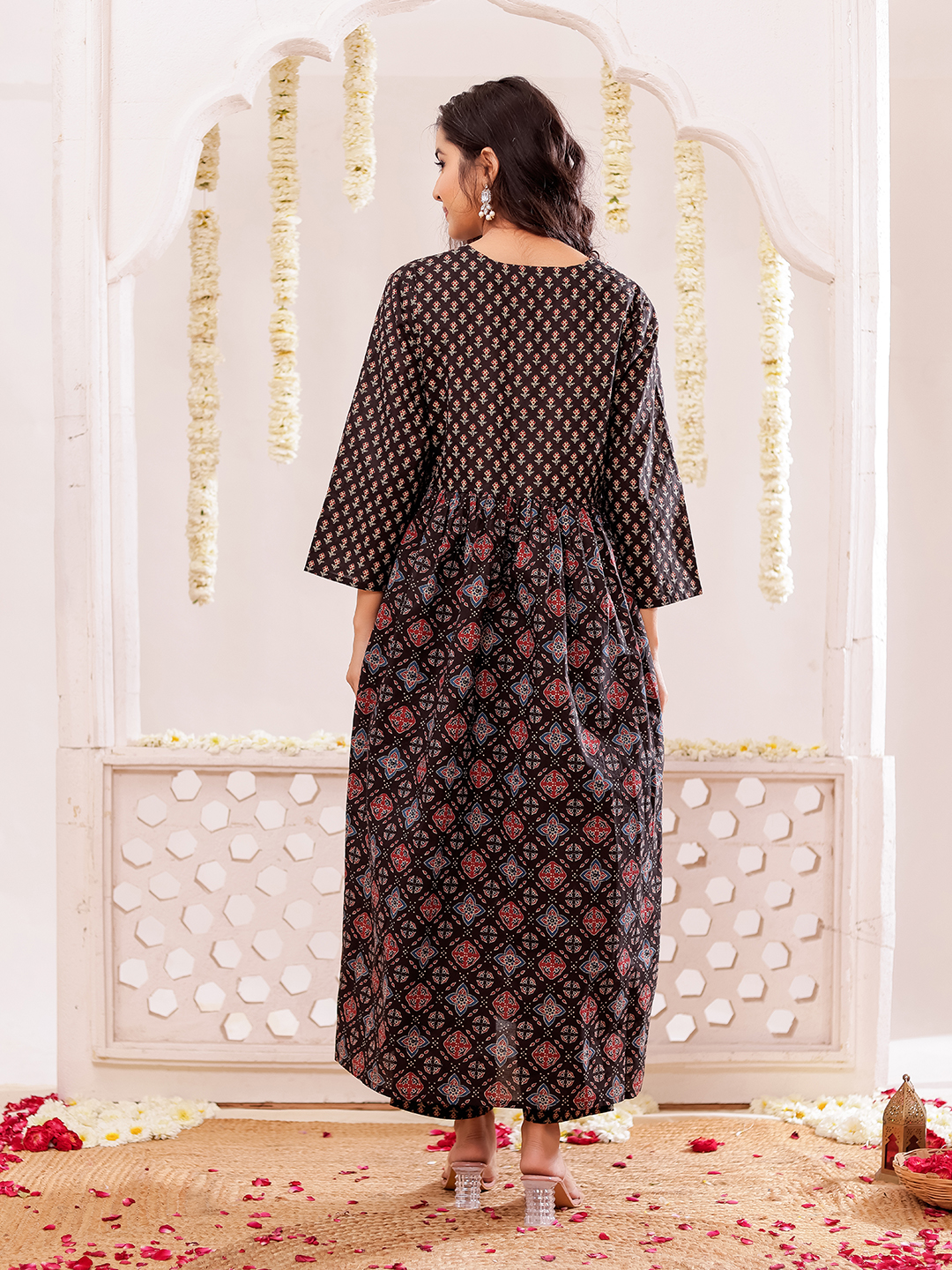 Ethnic Motifs Printed Cotton Kurta with Trousers & Dupatta Hover