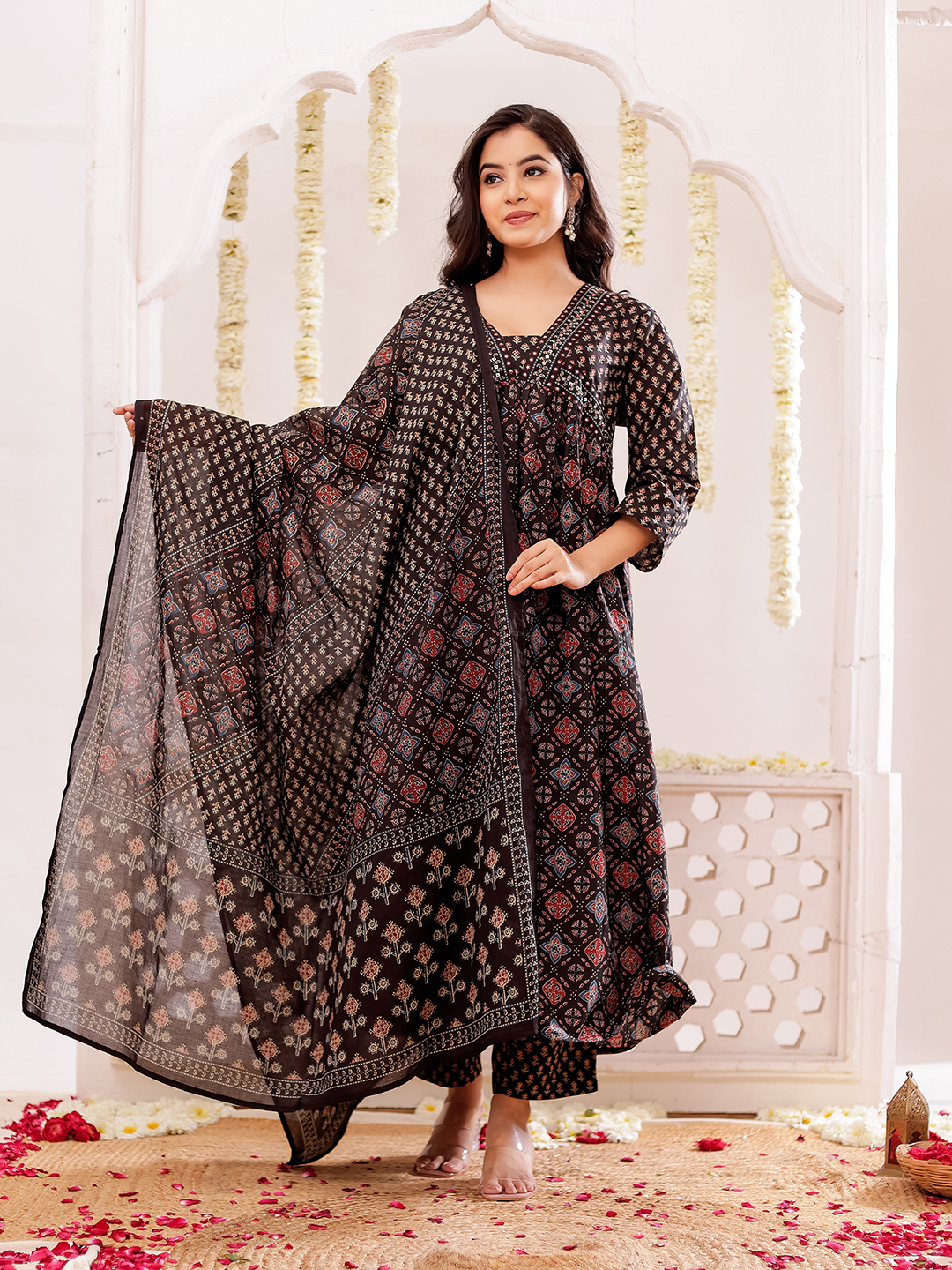 Ethnic Motifs Printed Cotton Kurta with Trousers & Dupatta