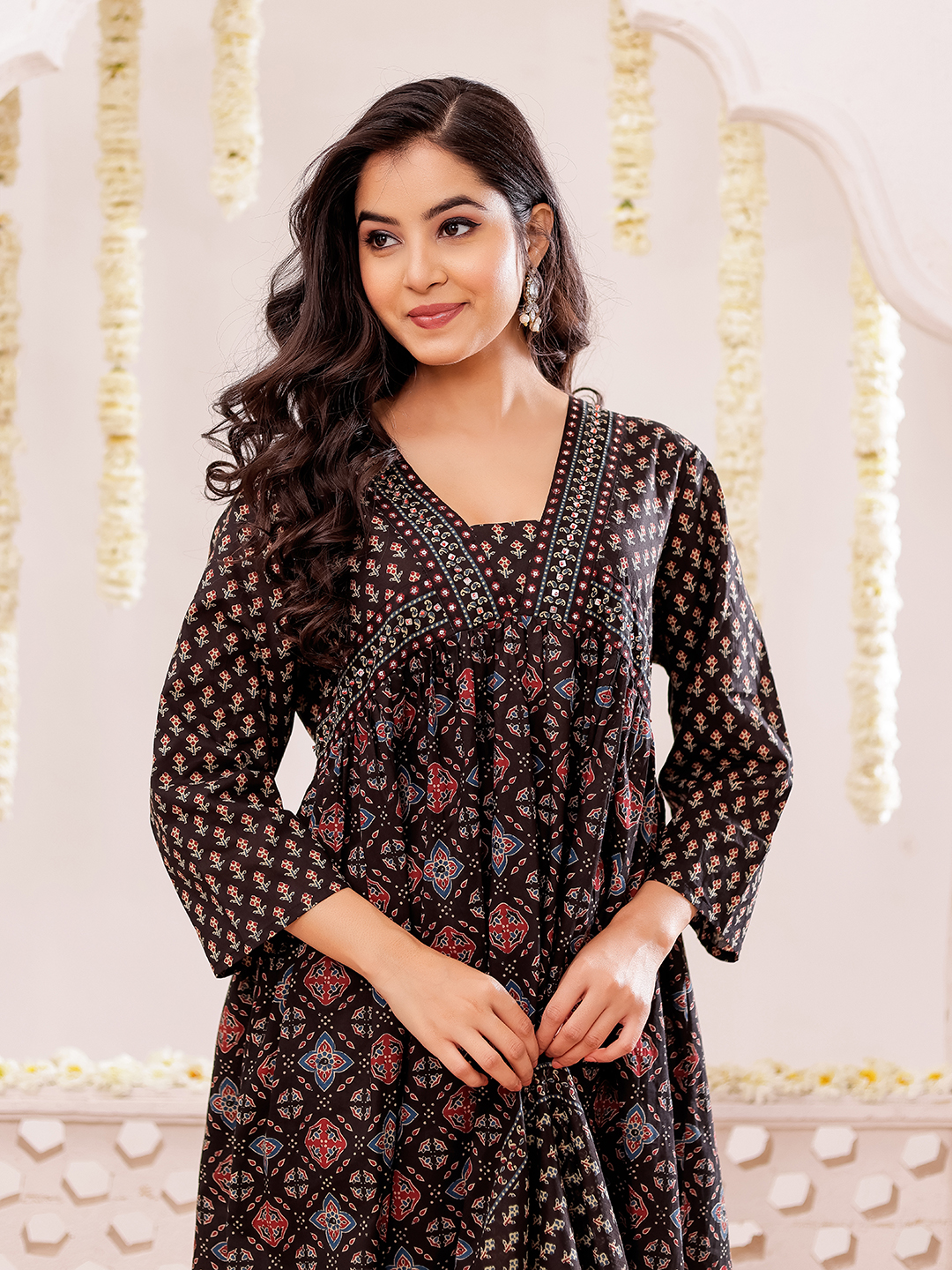Ethnic Motifs Printed Cotton Kurta with Trousers & Dupatta