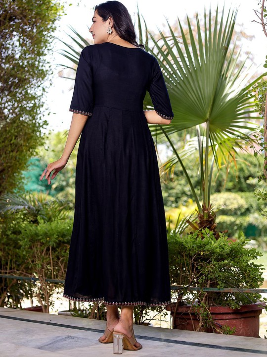 Ikkat Embroidered Maxi Ethnic Dress