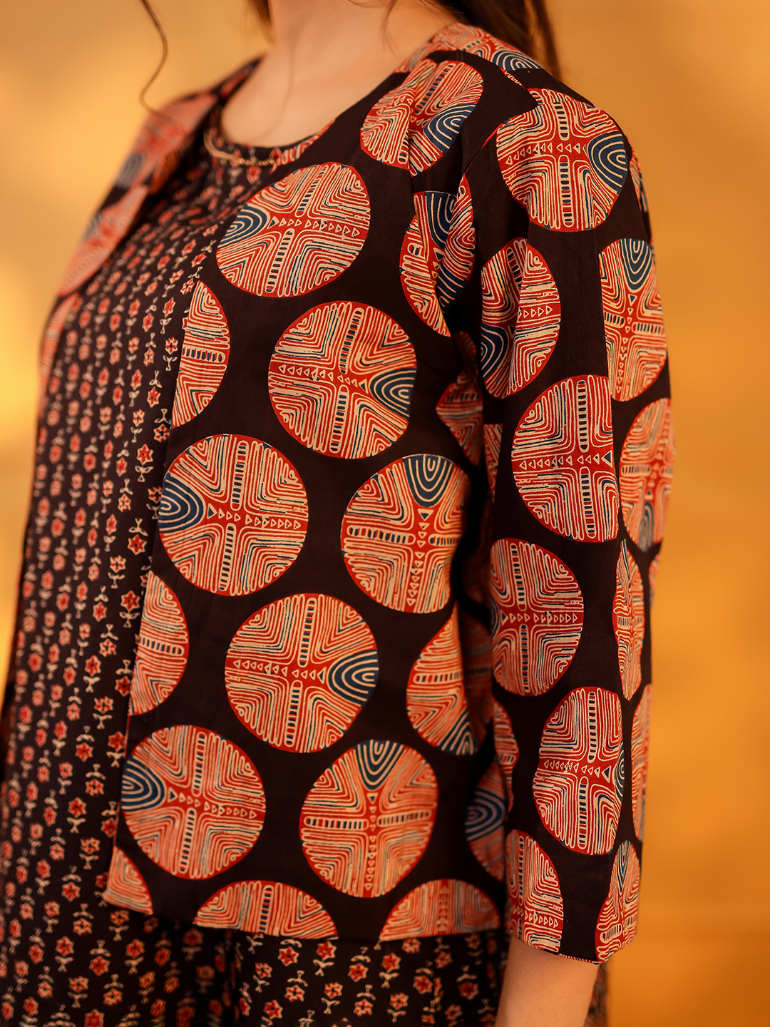Cotton Printed Dress With Jacket