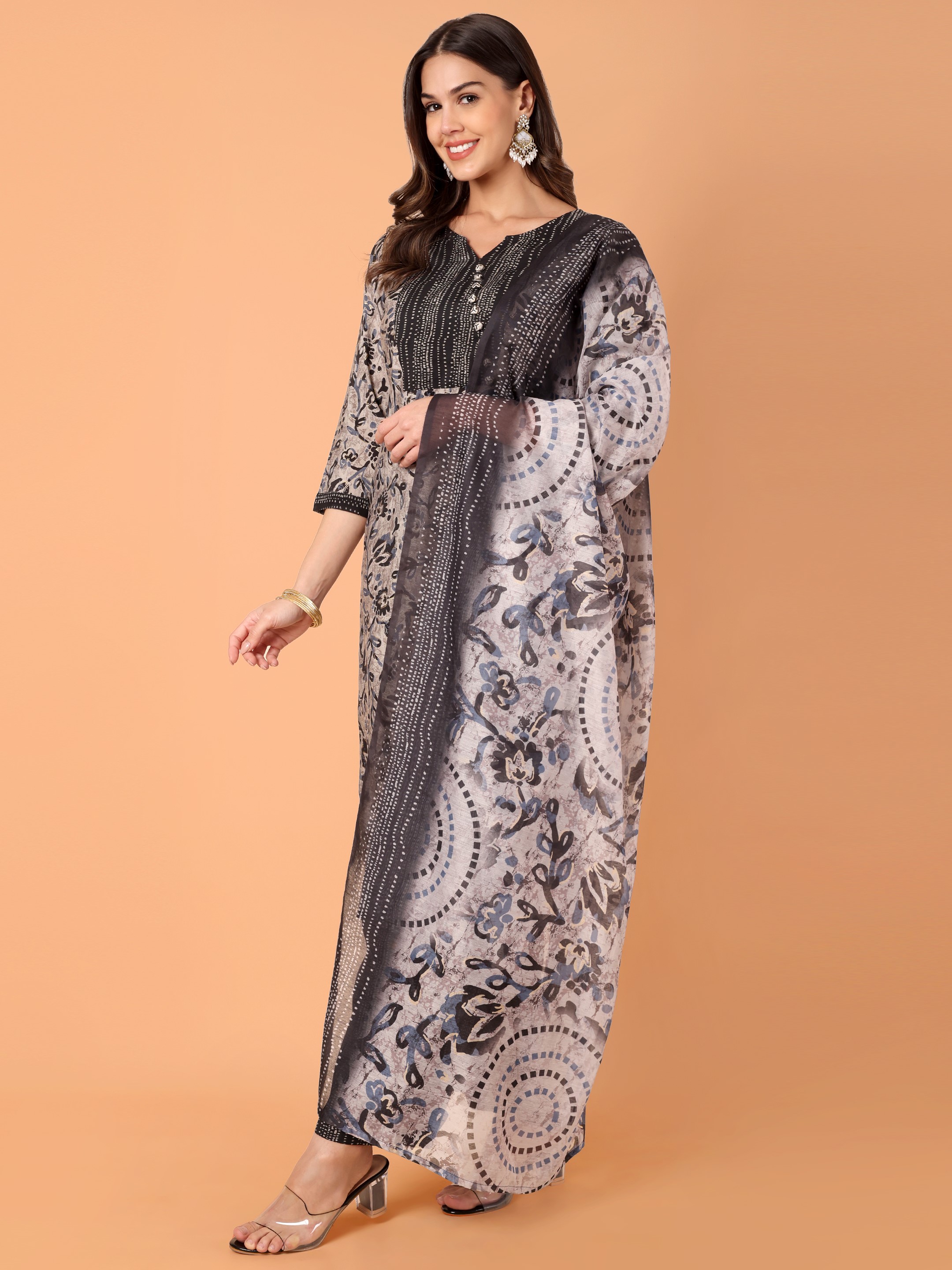 Women Printed Modal Chanderi Kurta Pant With Dupatta Set Hover