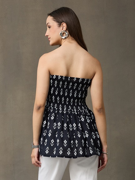 Vasvi Woman Cotton Printed Top, Black Hover