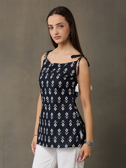 VASVI Women's Cotton Printed Casual Top, Black