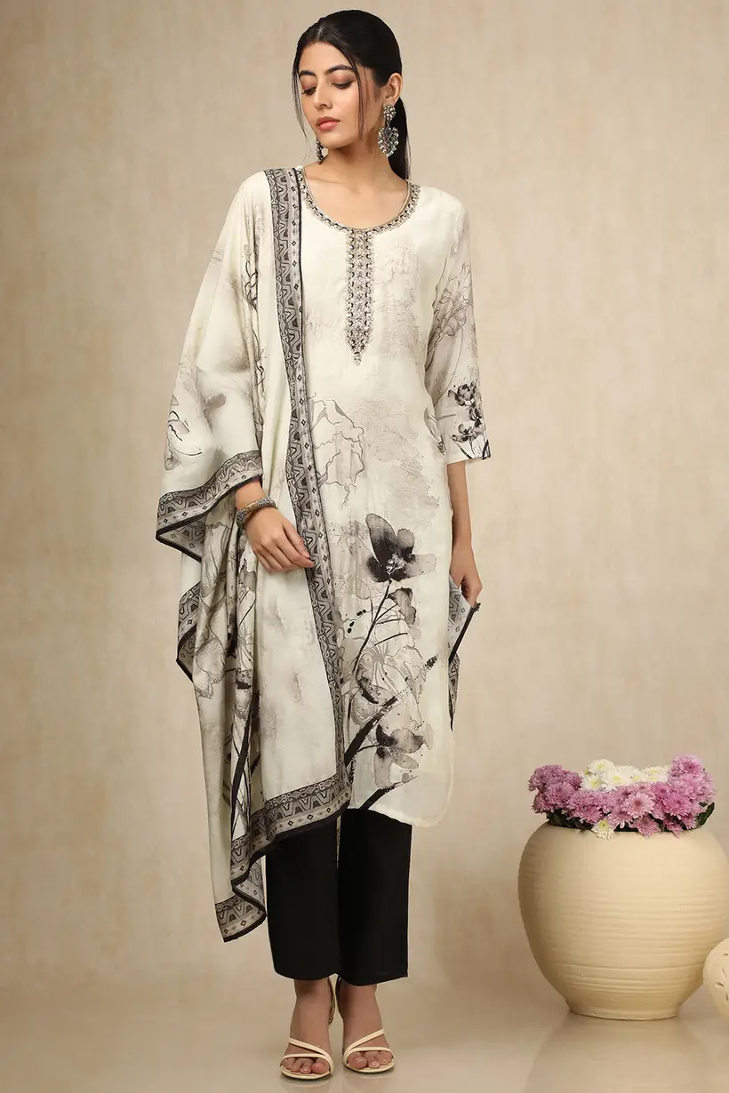 Beige Muslin Floral Hover