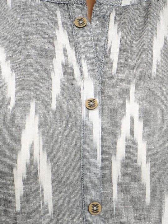 Ikat Printed Mandarin Collar Cotton A-Line Kurta
